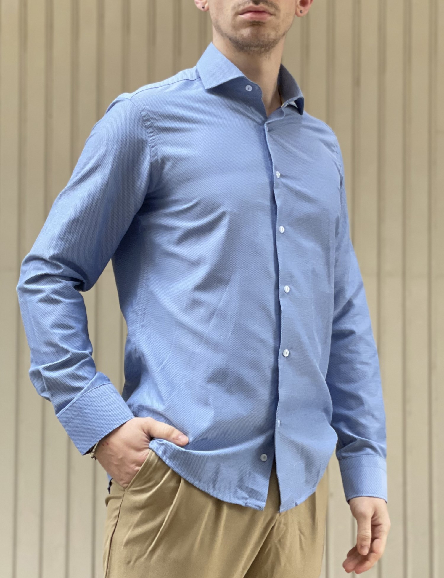 Ανδρικό γαλάζιο πουκάμισο με μικρό σχέδιο Modern Fit 301512D φωτογραφία